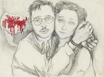 Renato Guttuso - Julius ed Ethel Rosenberg Matita e pastello su carta