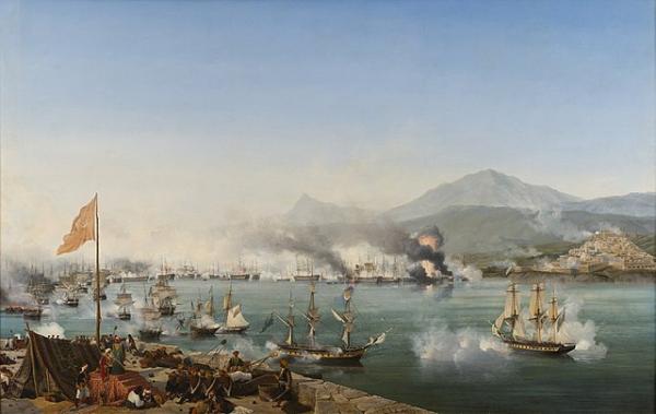 The Naval Battle of Navarino (1827). Dipinto di Ambroise Louis Garneray