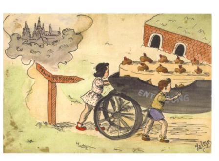 Desiderio per il mio compleanno, disegno di Helga Weiss, ragazzina ebrea ceca, Theresienstadt, 1943.