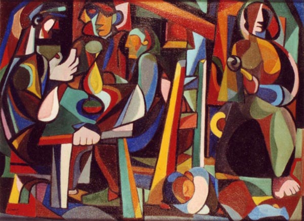 «‎Reunião Clandestina», olio su tela di Mário Dionísio, 1947‎