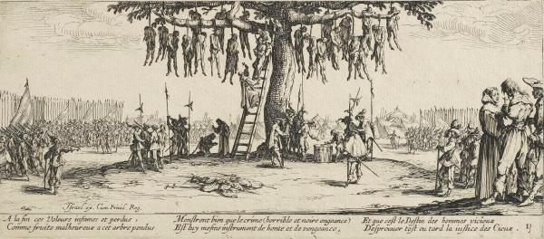 “Les misères de la guerre. Les pendus”,  incisione di Jacques Callot, 1632