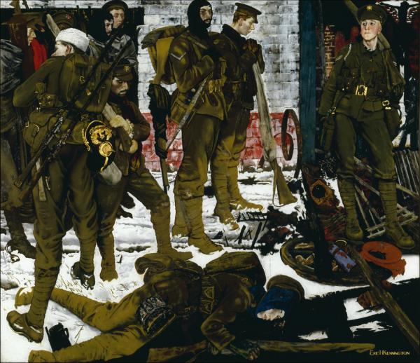 The Kensingtons at Laventie, 1915, olio su tela di Eric Kennington, pittore, tra i soldati del 13° battaglione del London Regiment, detti “The Kensingtons”