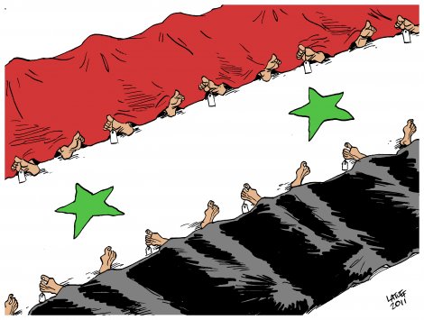 ‎Siria, una vignetta del cartoonist brasiliano Latuff.‎