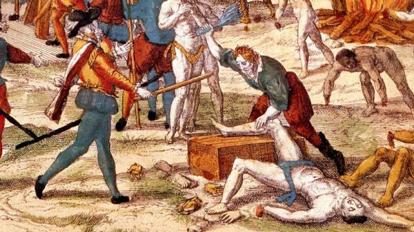 The conqueror Hernando de Soto torturing Florida native chiefs