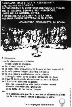 Manifesto del Movimento Femminista di Roma per l'assassinio di Giorgiana Masi.