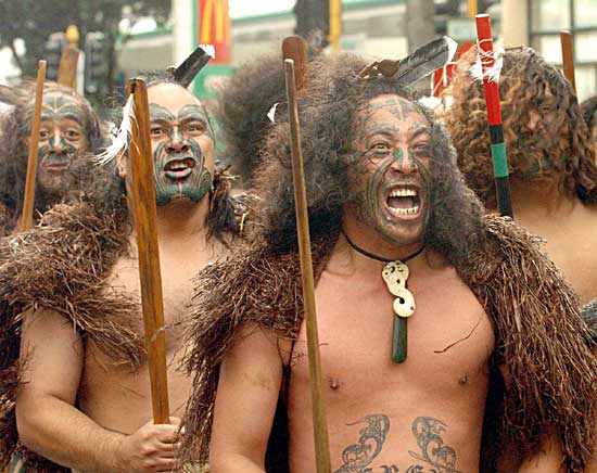 Corteo di protesta Maori per le vie di Wellington. Maori protestation in Wellington, New Zealand.