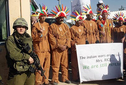PALESTINDIANS: Protesters at Huwwara checkpoint dressing like Native Americans
