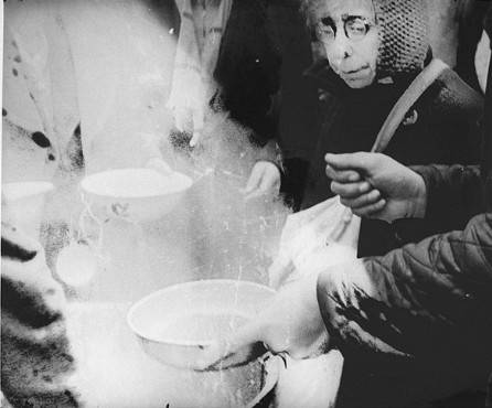Terezín (Theresienstadt). A prisoner and her soup.
