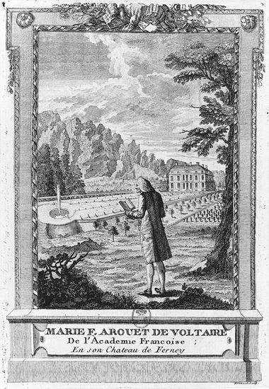 Voltaire devant le château de Ferney