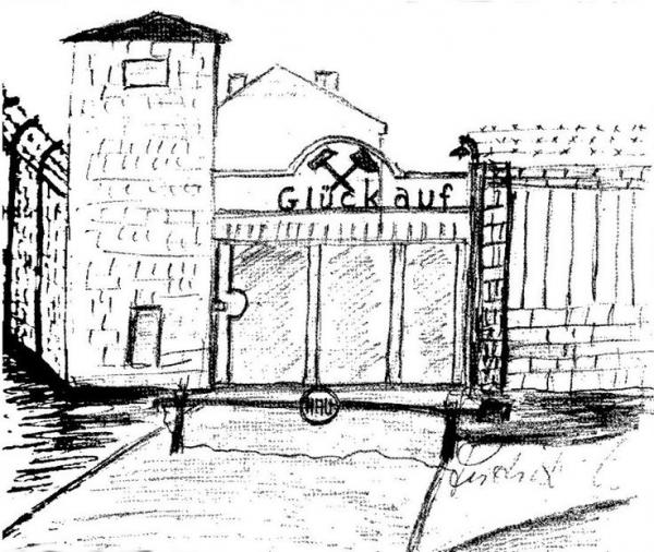 L’ingresso del campo Fürstengrube nel disegno di un prigioniero