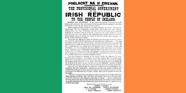Flag of Ireland with Easter Proclamation.svg