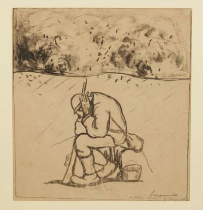 Pietro Morando - Giornata di bombardamento (disegno a carboncino)