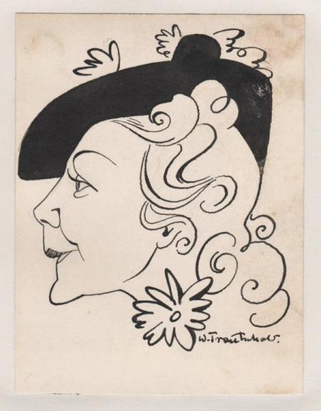 Erika Von Thellmann, in un ritratto caricaturale di Walter Trautschold.