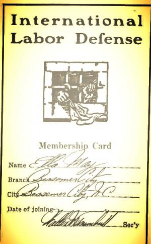 La tessera dell’ILD intestata a Ella May Wiggins