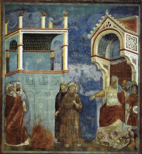  San Francesco davanti al Sultano, o Prova del fuoco, dagli affreschi giotteschi della Basilica superiore di Assisi (tra il 1295 e il 1299).