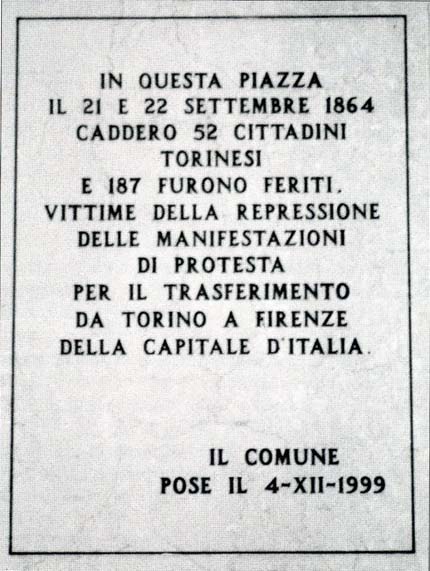 Lapide ai cittadini inermi assassinati e feriti dai carabinieri il 21 e 22 settembre 1864 a Torino