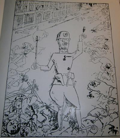 Disegno di George Grosz, dalla copertina interna de Kantate von Krieg, Frieden und Inflation, 45 giri realizzato da Ernst Busch anni dopo la fine della guerra.
