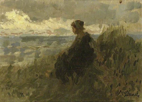 A Fishergirl on a Dune, knitting    Jozef Israëls -  University of Oxford, Ashmolean Museum