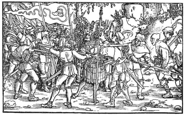 Bundschuhfahne, litografia del 1539 che raffigura contadini ribelli che affrontano un nobile.