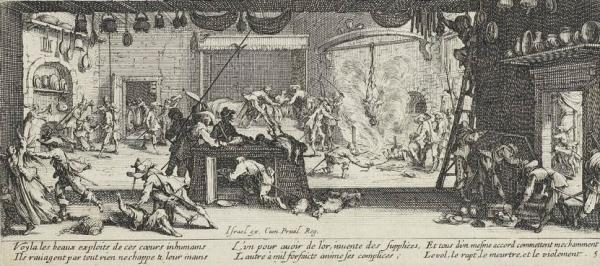  Jacques Callot, "Les Grandes Misères de la guerre: Le pillage", acquaforte, 1633