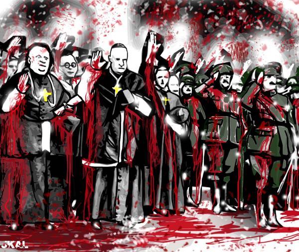 Los macarras de la ‎moral (manipolazione artistica di Kalvellido, da una foto che ritrae gerarchi cattolici e militari ‎franchisti.)‎