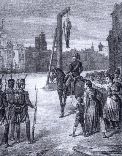 Madrid, 7 novembre 1823. Esecuzione di Rafael del Riego in Plaza de la Cebada.<br />

