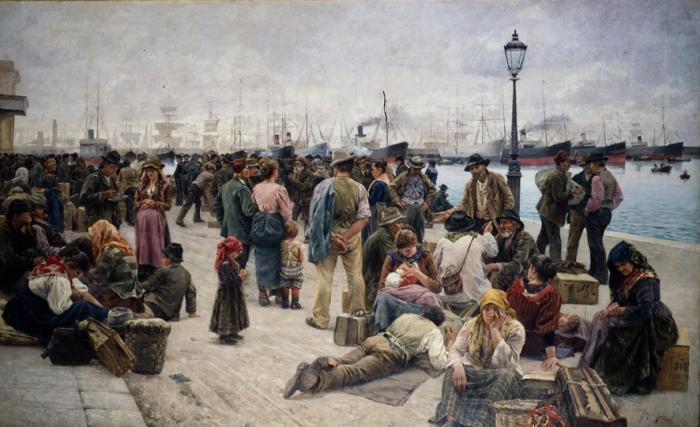 Angiolo Tommasi - Gli emigranti, 1896. (sulla banchina del porto di Livorno)