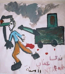 Disegno di un bambino palestinese del campo profughi di Kalandia