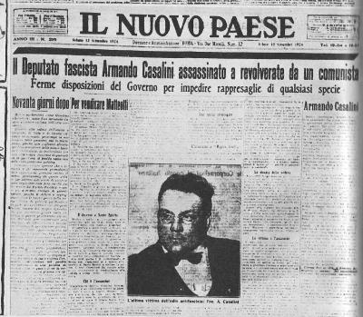 Notizia dell’omicidio Casalini (l’immagine è tratta da un piccolo blog nostalgico interamente dedicato alla memoria di questo deputato fascista !?!)