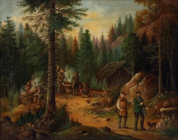 Charcoal Burners at Work, Albert Ernst Mühlig 1869