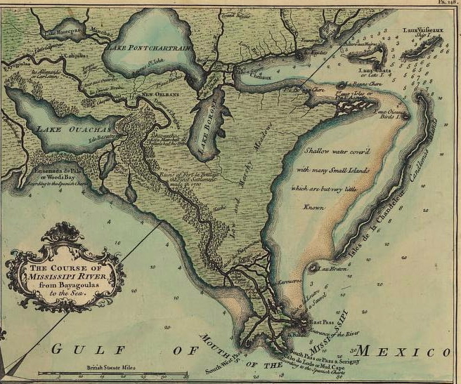 ‎La zona del Lake Borgne in una cartina del 1720‎