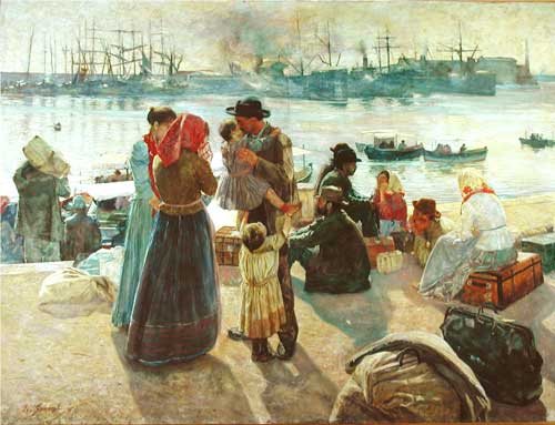 Emigranti italianii in partenza dal porto di Livorno intorno al 1890