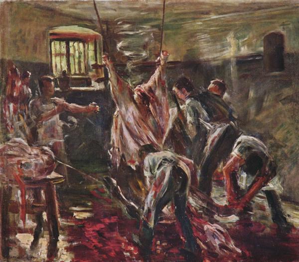 <br />
‎“Im Schlachthaus” (1893), olio su tela ‎del pittore impressionista ed espressionista tedesco Lovis Corinth (1858-1925).‎