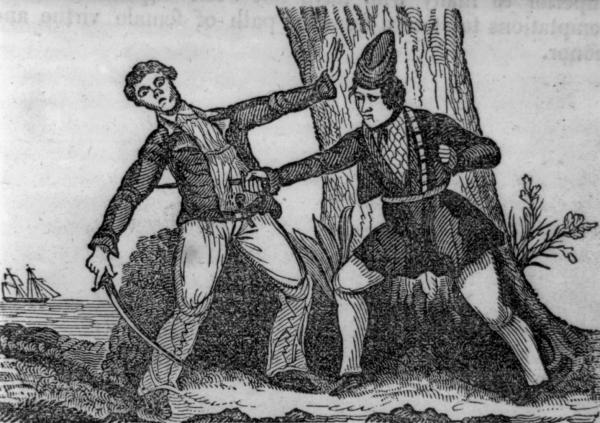 Mary Read trafigge un rivale, stampa del 1842.