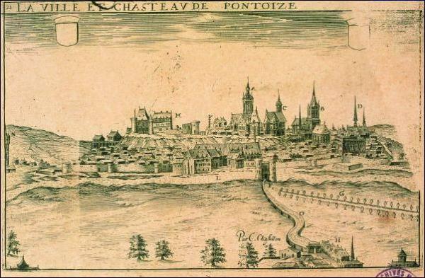 Pontoise, Île-de-France, in una stampa del XVI° secolo