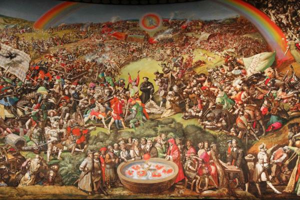 Battaglia di Frankenhausen, con al centro Thomas Müntzer, dipinto monumentale del pittore Werner Tübke .