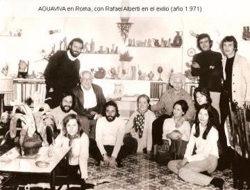 Los Aguaviva con Rafael Alberti, Roma 1971.