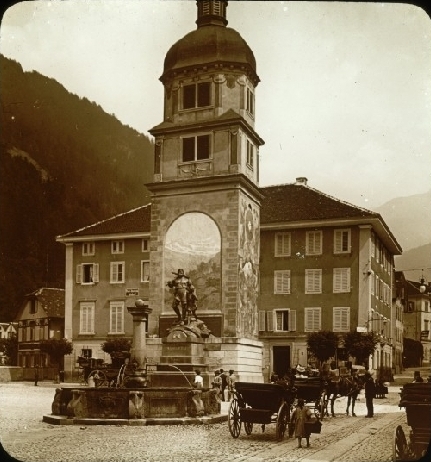 Altdorf: Il monumento a Guglielmo Tell in una vecchia foto.