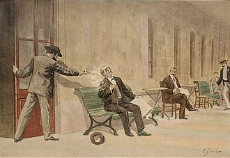 L'assassinio di Cánovas del Castillo in un disegno dell'epoca.