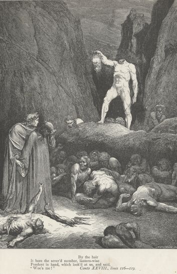 Gustave Dor&eacute;: Bertran de Born, illustrazione al Canto XXVIII dell'Inferno della Divina Commedia.