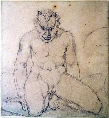 William Blake (1757-1827), A Squatted Devil with Young Horns, ca. 1810. Robert H. Taylor art collection.