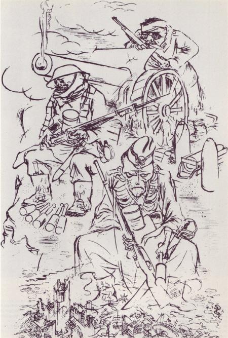 Da Die drei Soldaten, disegno di George Grosz.