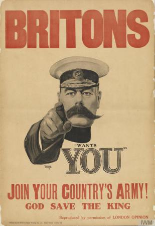 Il famoso poster per l’arruolamento del 1914, con il faccione di Lord Kitchener, ministro della guerra