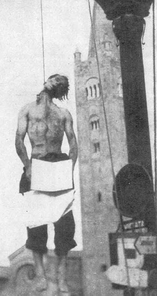Silvio Corbari impiccato dopo essere stato ucciso a Castrocaro Terme. Forlì, 18 agosto 1944.