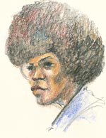 Angela Davis durante il processo, ritratta da Rosalie Ritz