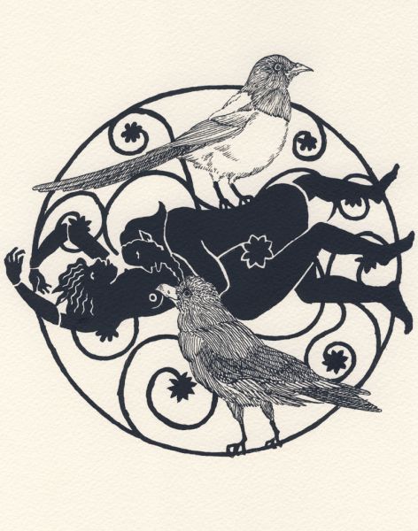 Crow and Pie. Illustrazione dal sito della Ballad Society of Japan.