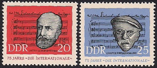 Eugène Pottier e Pierre Degeyter insieme in due francobolli della DDR.