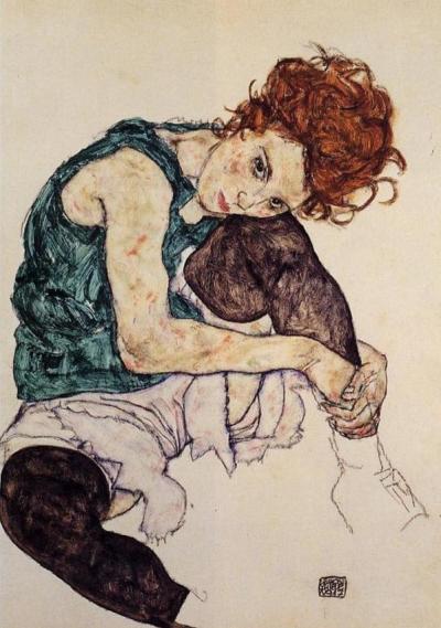 Egon Schiele - Sedící žena s pokrčenými koleny / * 1917, Národní galerie Praha