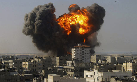 An Israeli air strike on Rafah, in the southern Gaza Strip, during the January 2009 conflict.