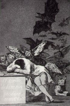 Francisco Goya, El sueño de la razón produce monstruos (Il sonno della ragione genera mostri). 1799. Madrid, Museo del Prado.